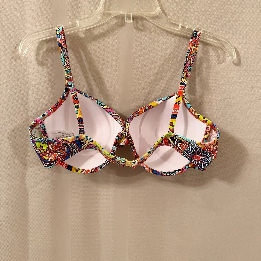 BLEU ROD BEATTIE Twist-Front Bikini Top Multi Paisley Sz 12